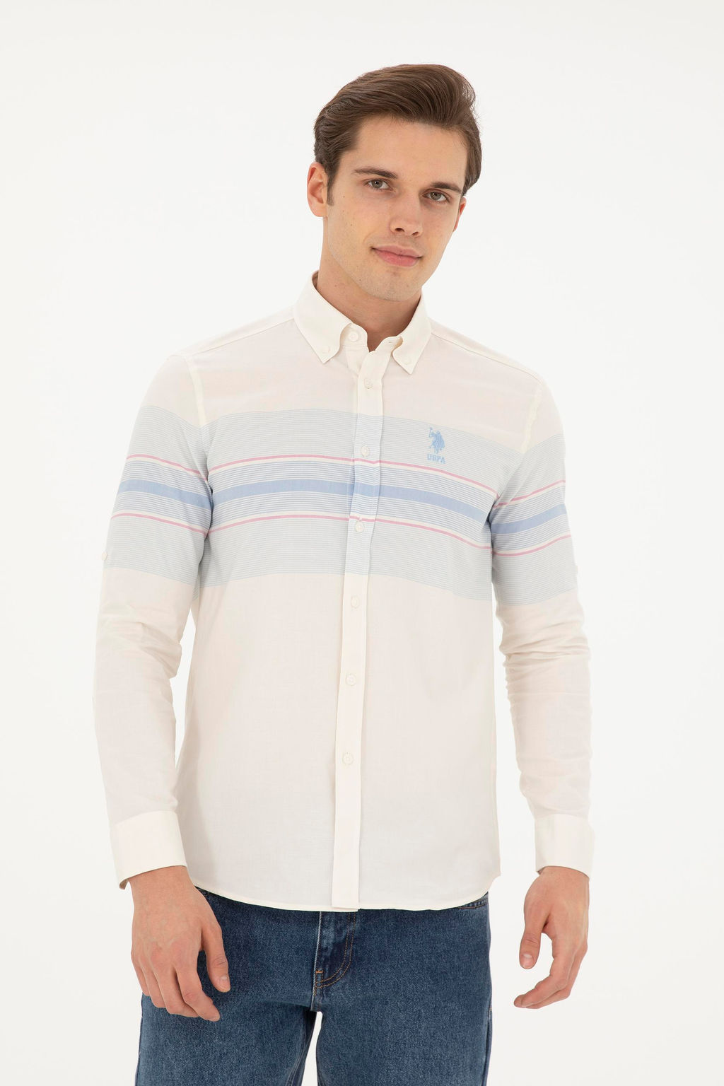 Мужская темно-синяя рубашка с длинным рукавом - U.s. polo assn фото 8
