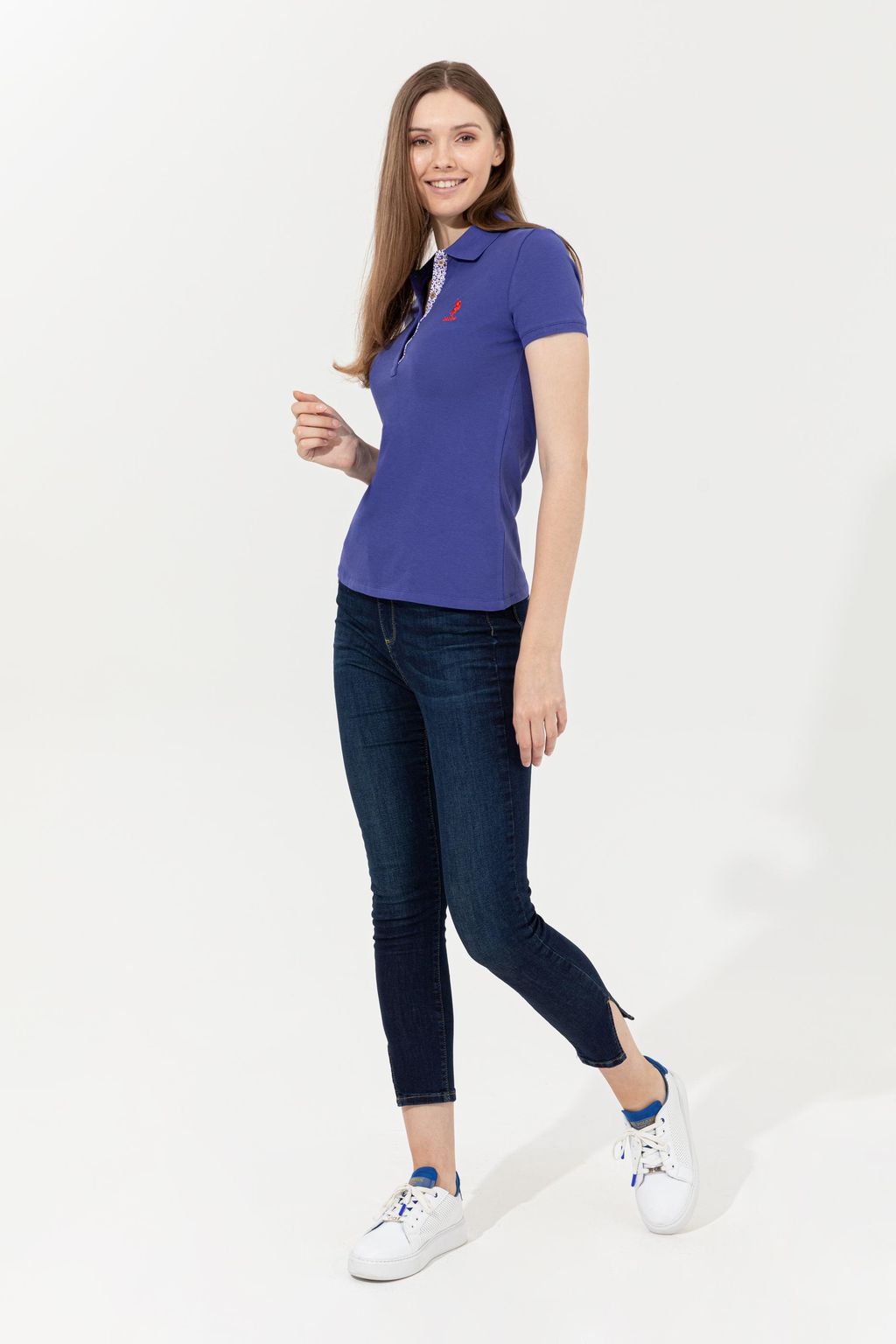 Женская синяя футболка с воротником поло Basic - U.s. polo assn фото 4