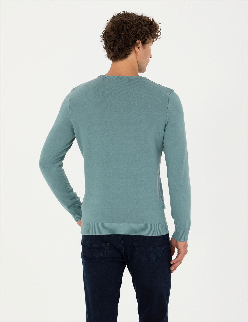 Koyu Mint Slim Fit Bisiklet Yaka Basic Triko Kazak - Pierre cardin фото 5