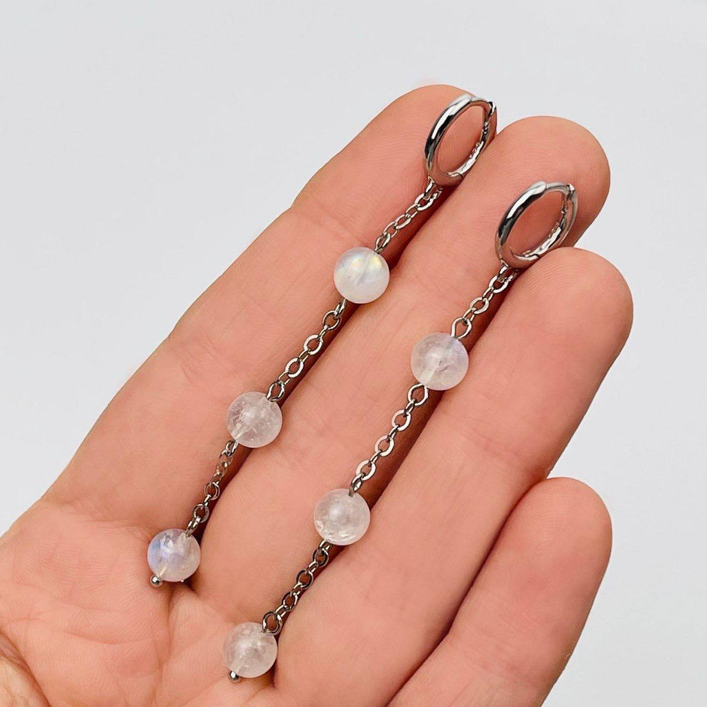 Серьги длинные с Лунным камнем