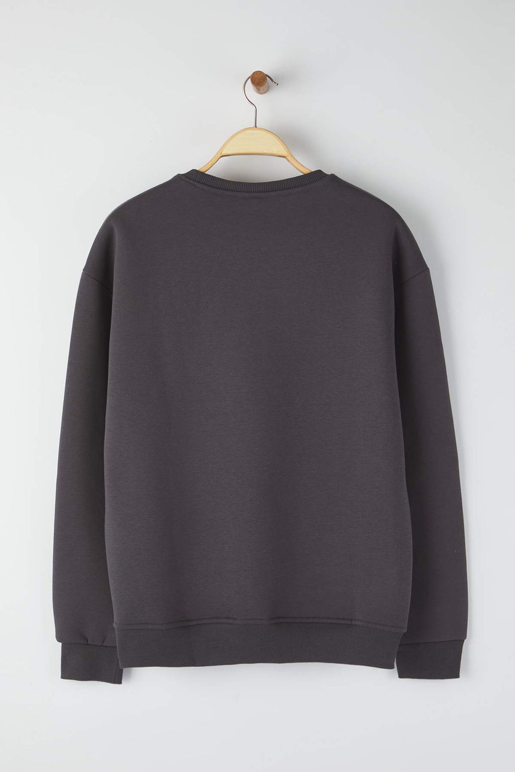 Antrasit Bisiklet Yaka Oversize/Genis Kesim Ici Polarl? Penguen Nak?s Sweatshirt TMNAW24SW00064