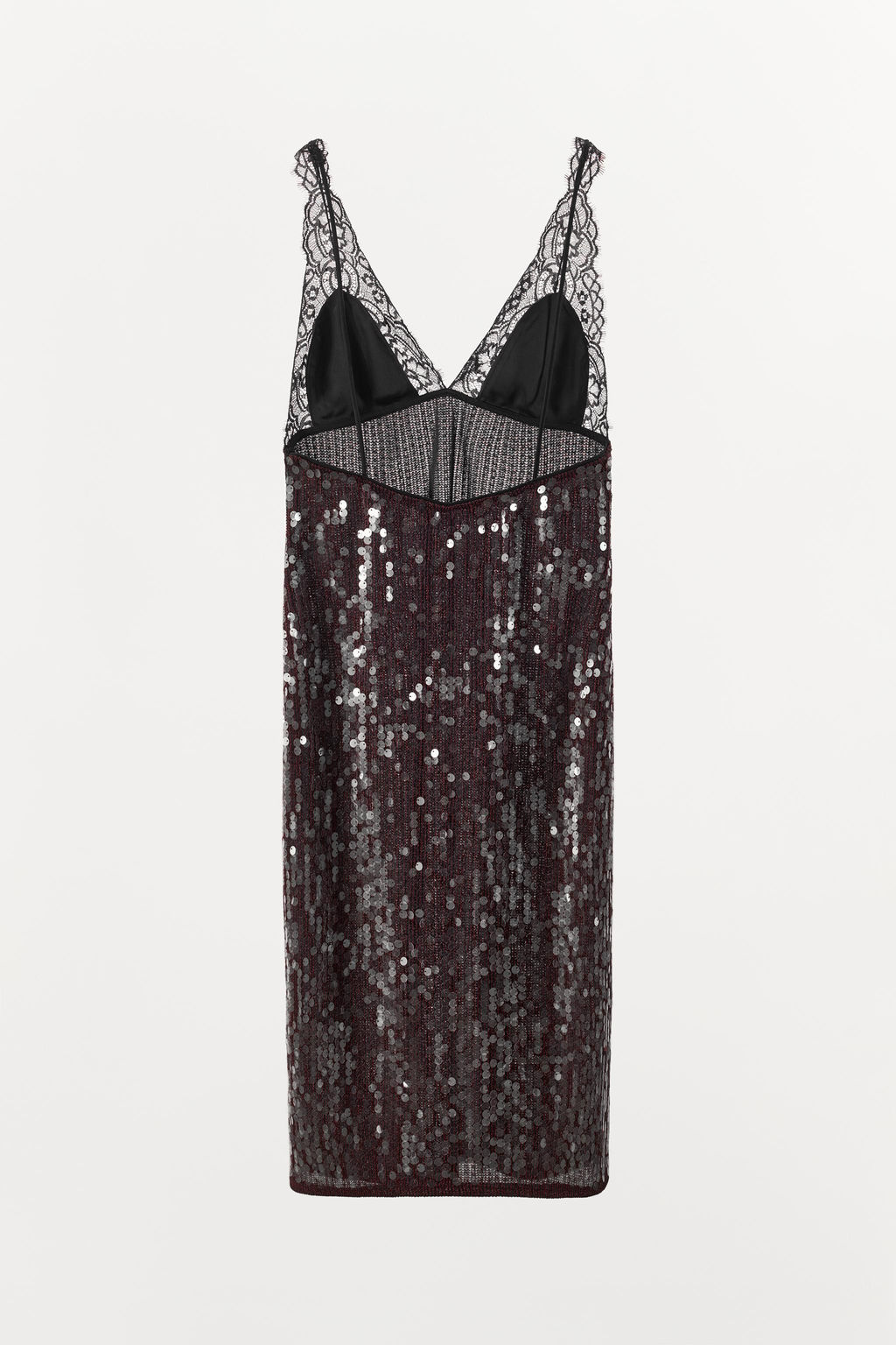 CONTRASTING SEQUIN AND LACE MIDI DRESS - Zara фото 6