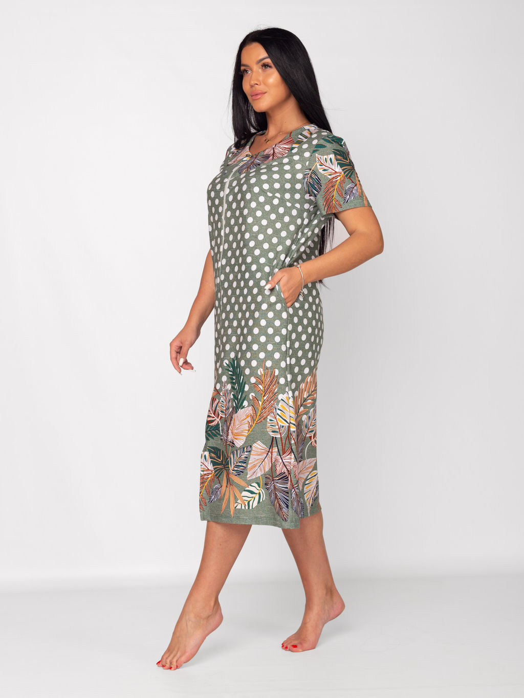 Халат женский кулирка на молнии "ВЕНЕРА" ЗЕЛЕНЬ