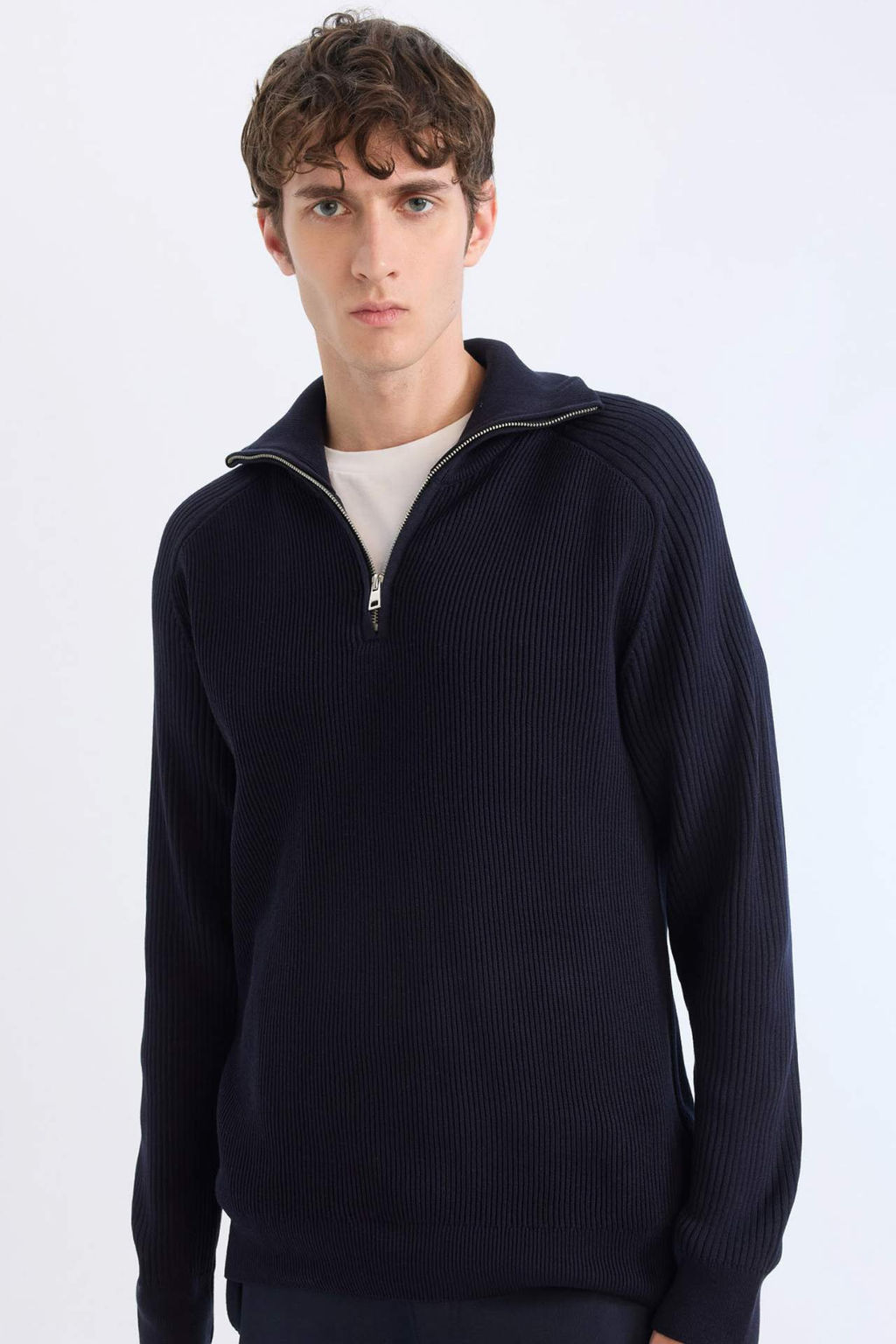 Standart Fit Dik Yaka Fermuarl? Triko Kazak - Defacto фото 2