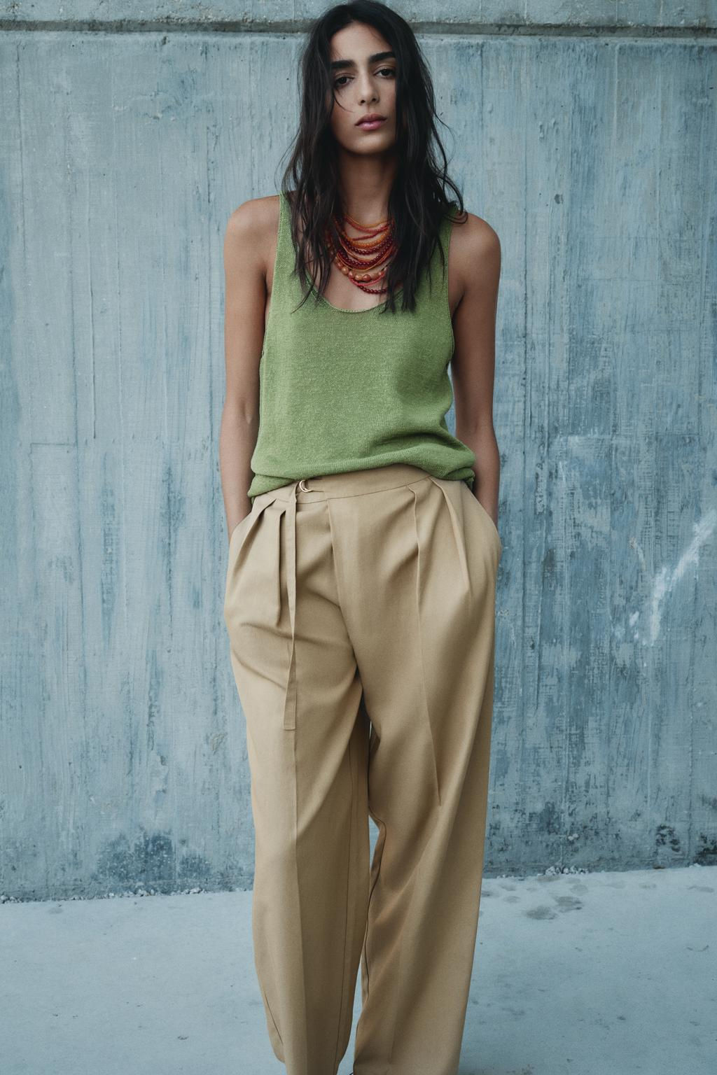 PLAIN LINEN BLEND STRAPPY KNIT TOP