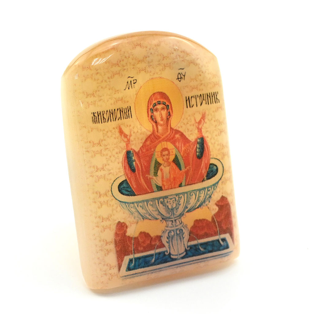 Икона из селенита "Божией Матери Живоносный источник" арка малая, 37*30*50мм Радуга камня