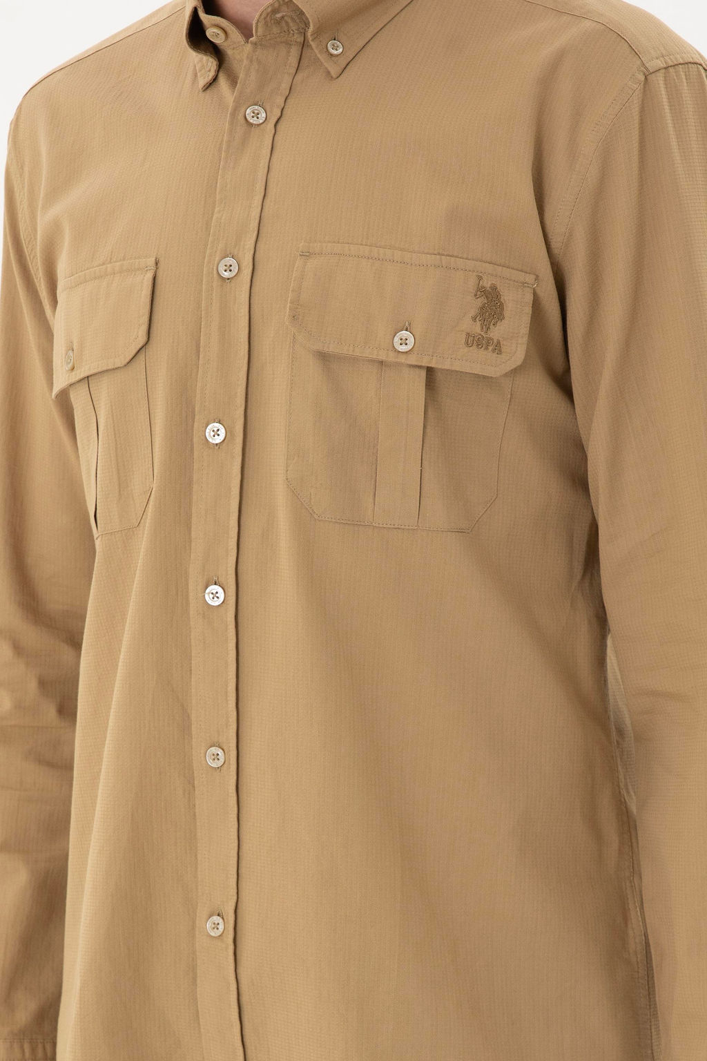Мужская рубашка цвета хаки с длинным рукавом - U.s. polo assn фото 13