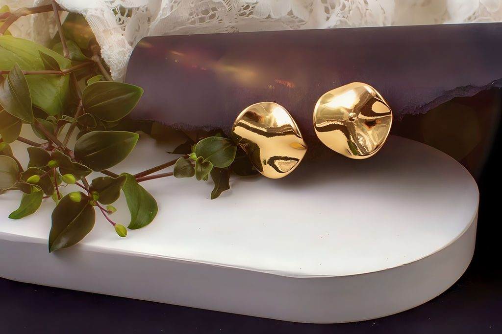 Серьги с эффектом мятого металла Круг  + Подарок