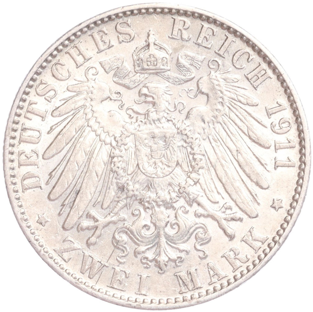 Монета 2 марки 1911 года Е Германия (Саксония)