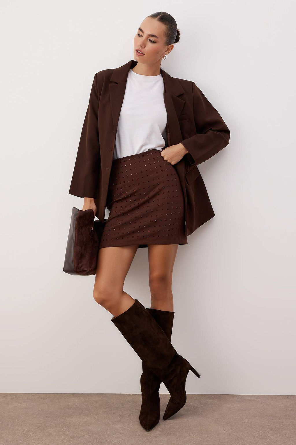 Kahverengi Tas Detayl? Mini/K?sa Interlok Orme Etek TWOAW26ET00089