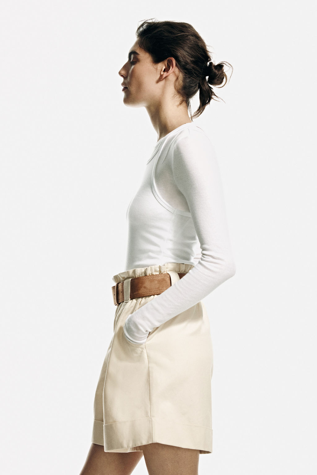 Pantal?n corto paper bag en mezcla de lino - H&m фото 4