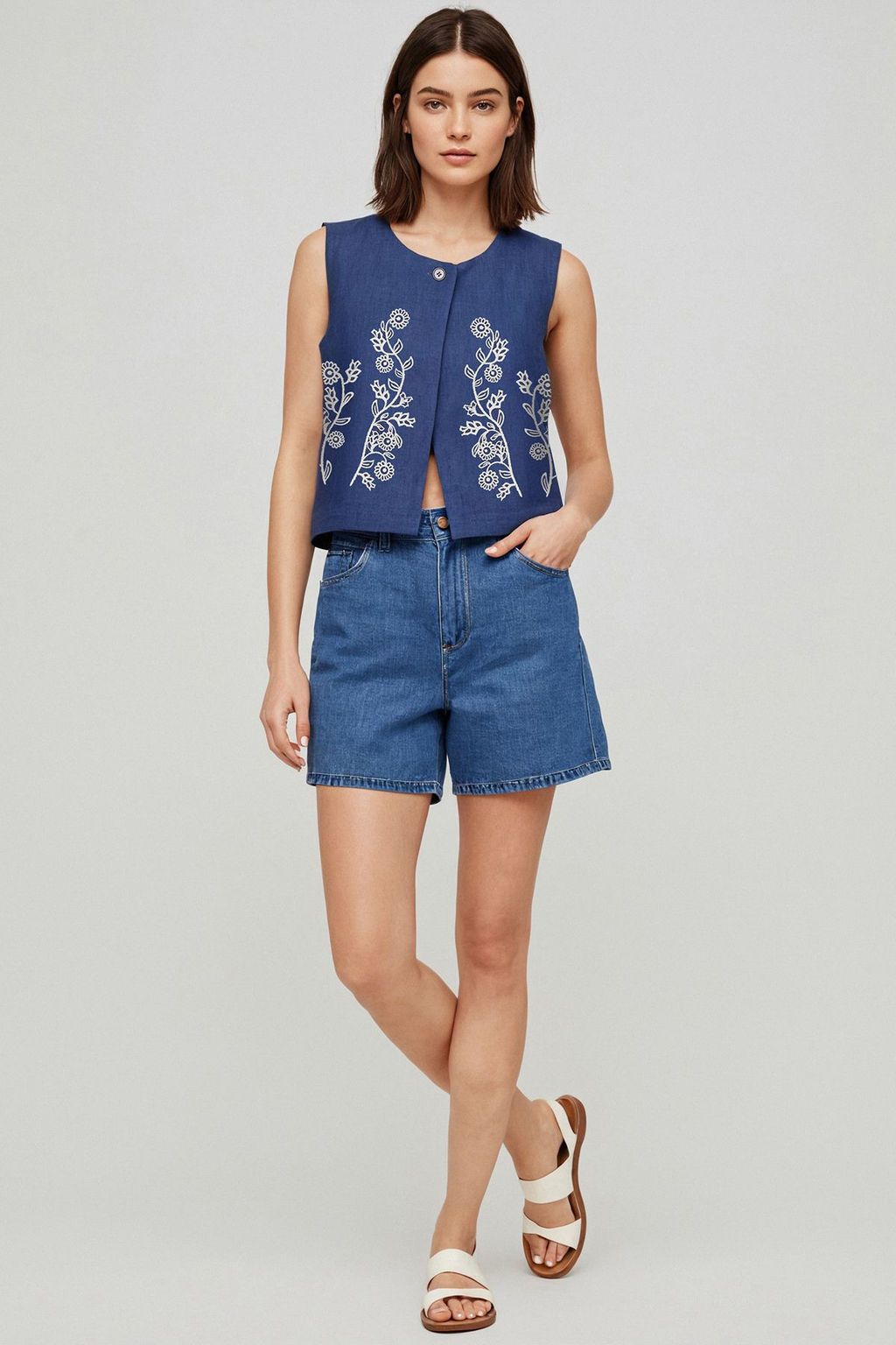 Indigo Keten Gorunumlu Nak?sl? Yelek TWOSS25YE00111