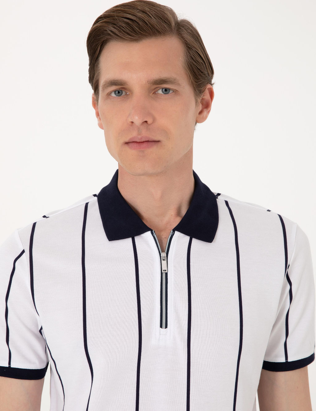Lacivert _izgi Detayl_ Slim Fit Polo Yaka Ti__rt