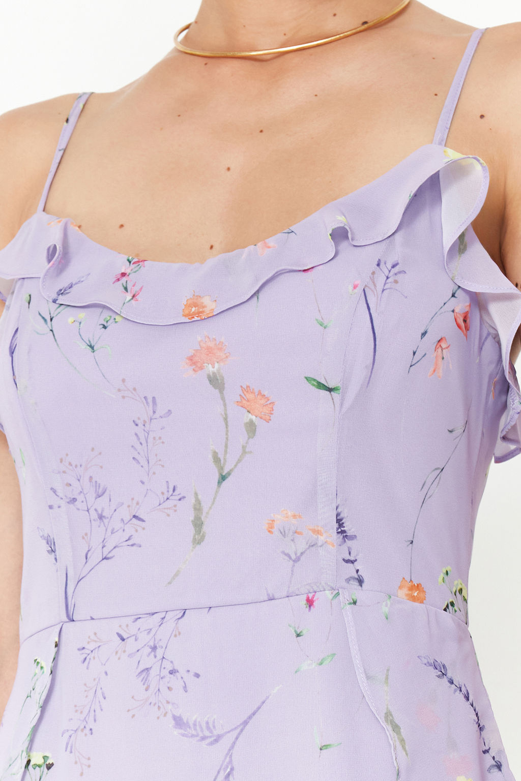 TRENDYOLMILLA Mint Cicek Desenli A Kesim Mini Astarl? Volanl? Dokuma Elbise TWOSS20EL1267 фото 11