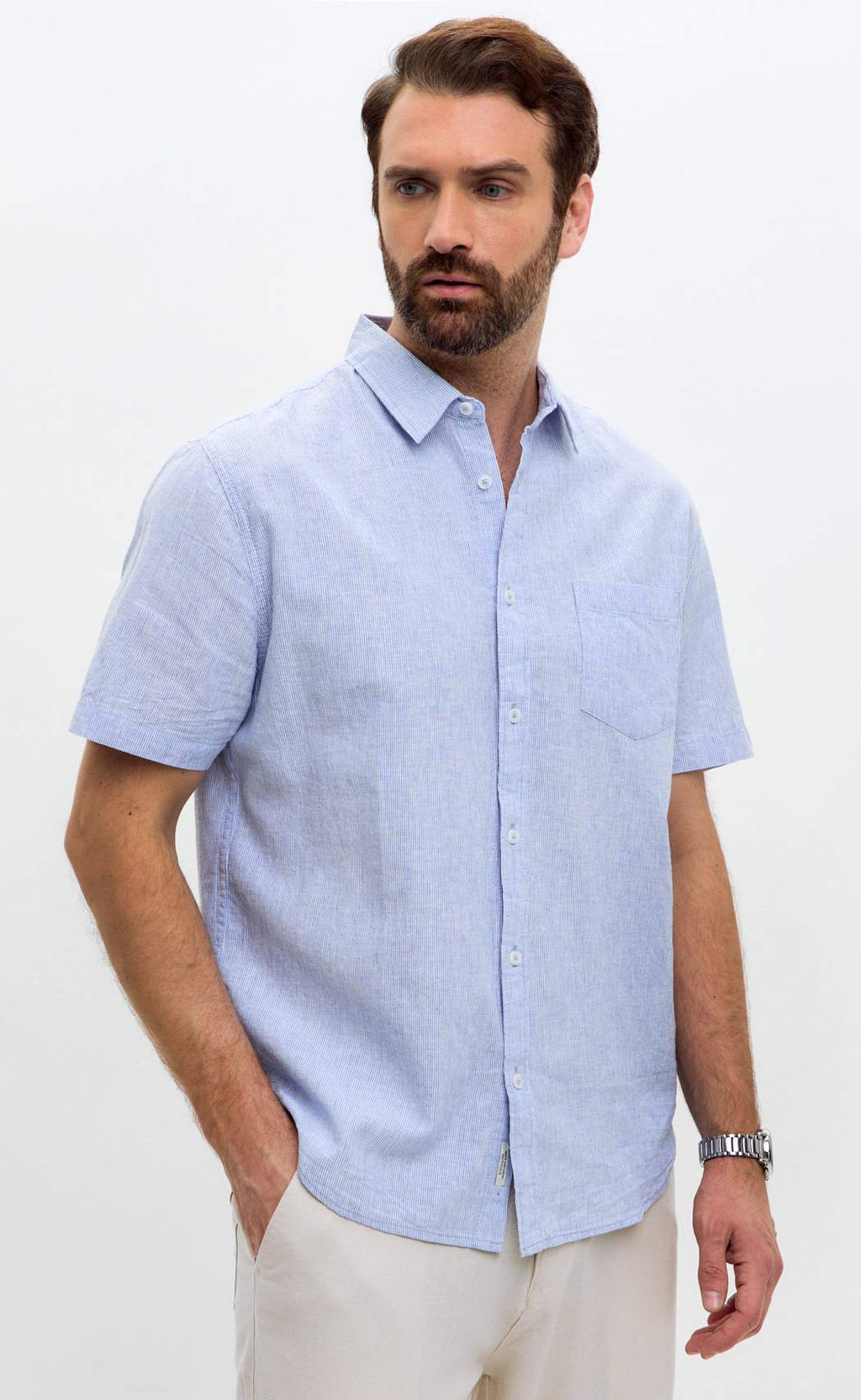 Рубашка к/р лен F111-0450 l.blue stripes - Fine joyce фото 8