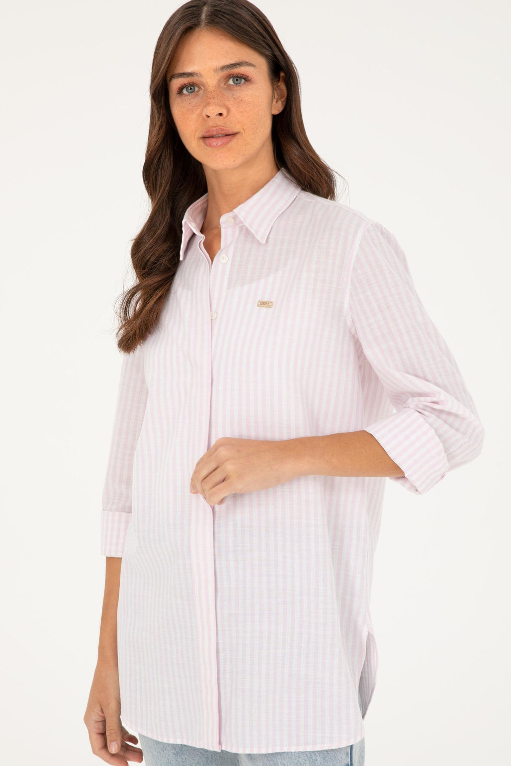 U. S. Polo Assn / Женская розовая рубашка с длинным рукавом - U.s. polo assn фото 3