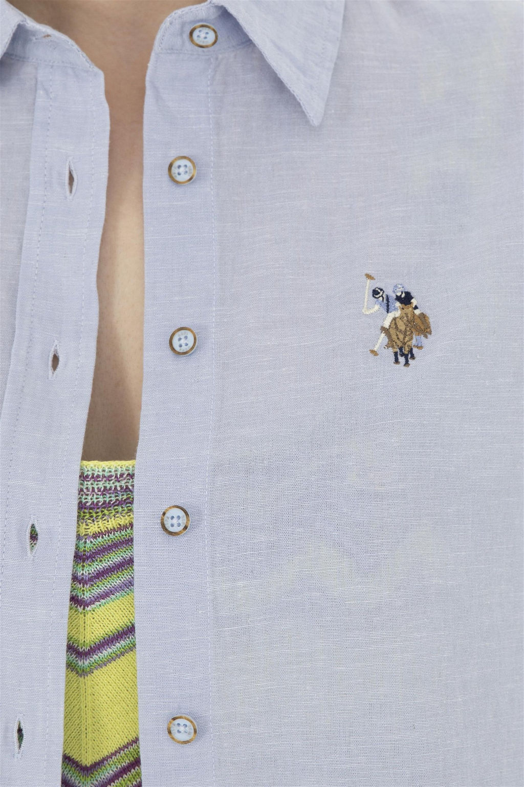 Женская голубая базовая рубашка с длинным рукавом Неожиданная скидка в корзине - U.s. polo assn фото 7