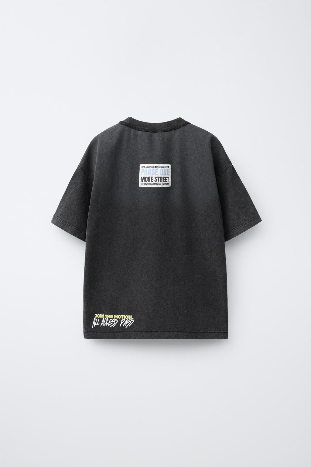 CAMISETA EFECTO LAVADO TEXTO / Gris / Azul