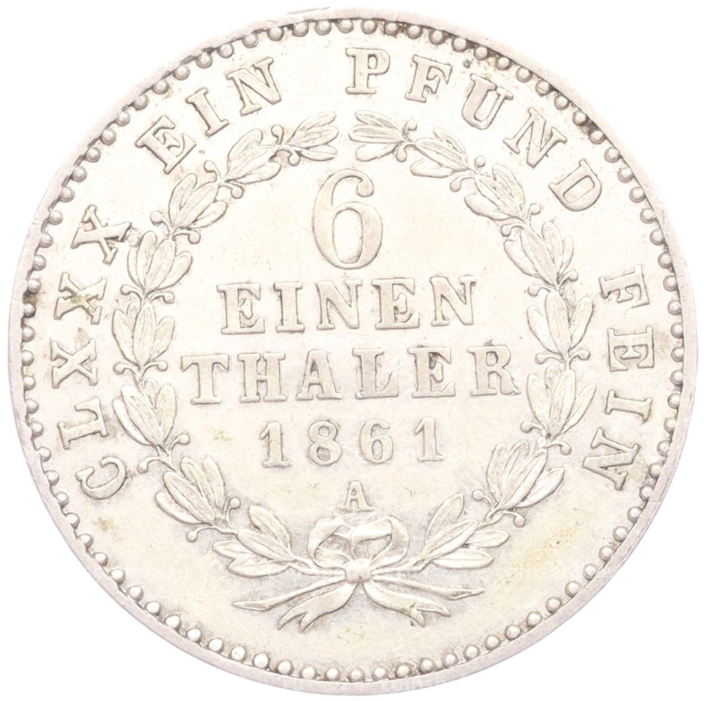Монета 1/6 талера 1861 года A Ангальт-Бернбург