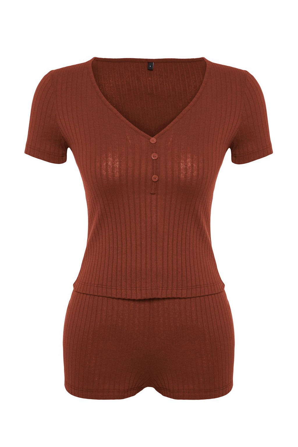 Trendyolmilla Bordo Dugme Detayl? Fitilli Sortlu Orme Pijama Tak?m? THMSS24PT00097 фото 43