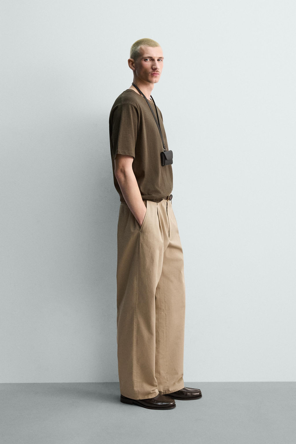 CAMISETA REGULAR FIT MEZCLA ALGOD?N / Marr?n - Zara фото 4