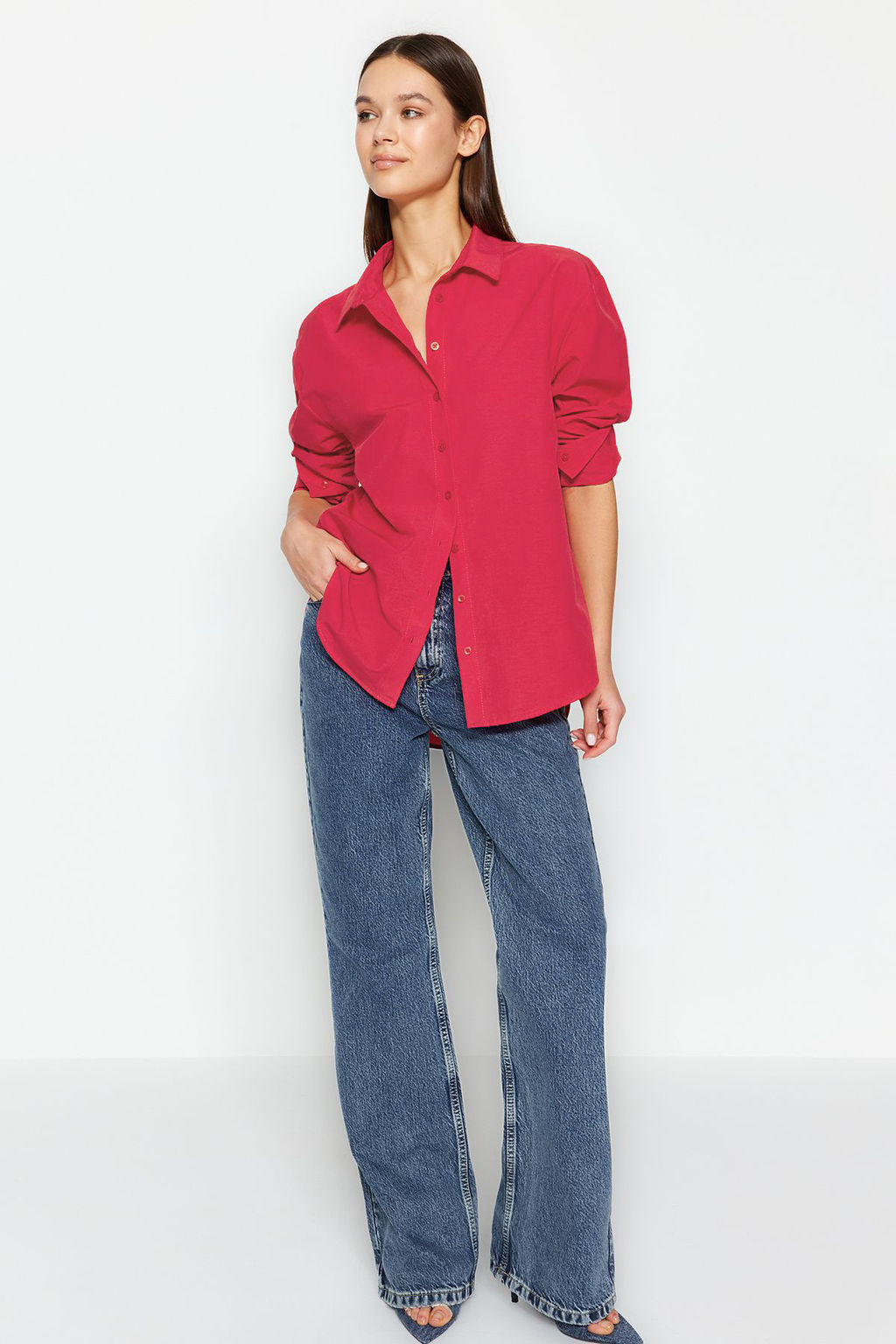 Nar Cicegi Loose Fit Dokuma Gomlek TWOAW20GO0107