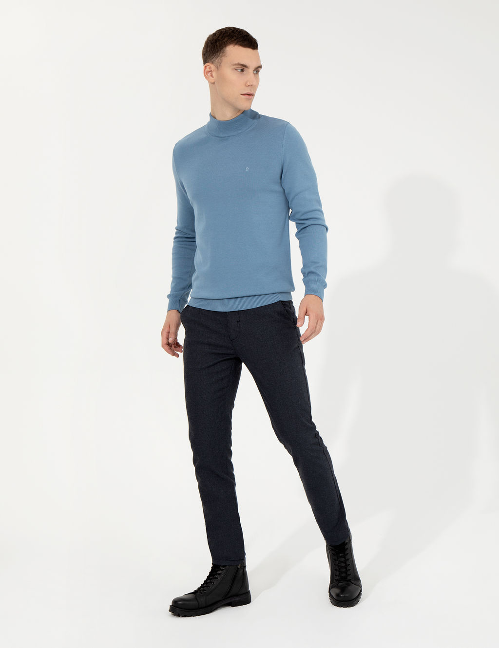 Lacivert Slim Fit Keten Kar___ml_ Kanvas Pantolon