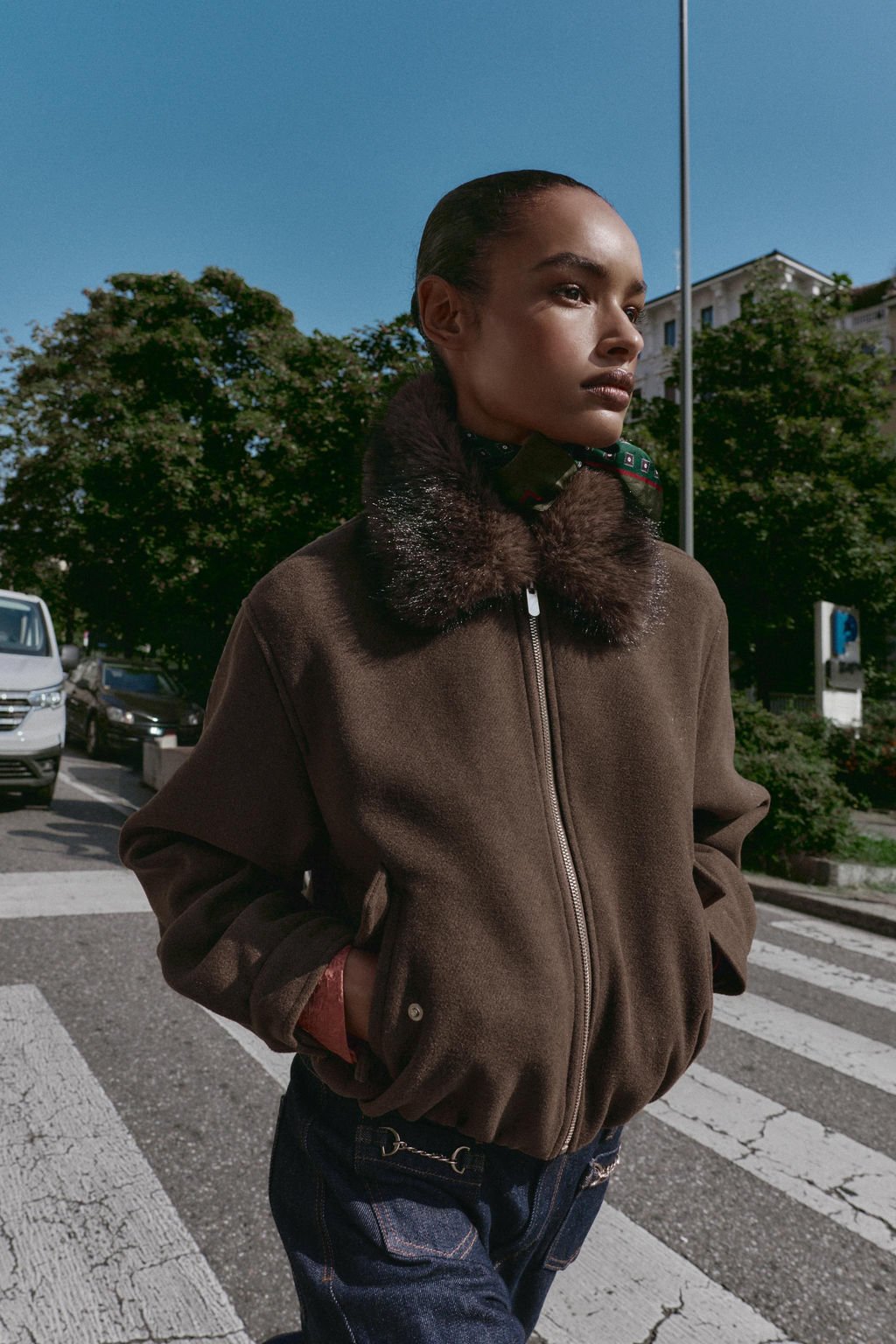 SOFT BOMBER JACKET WITH FAUX FUR COLLAR - Zara фото 7