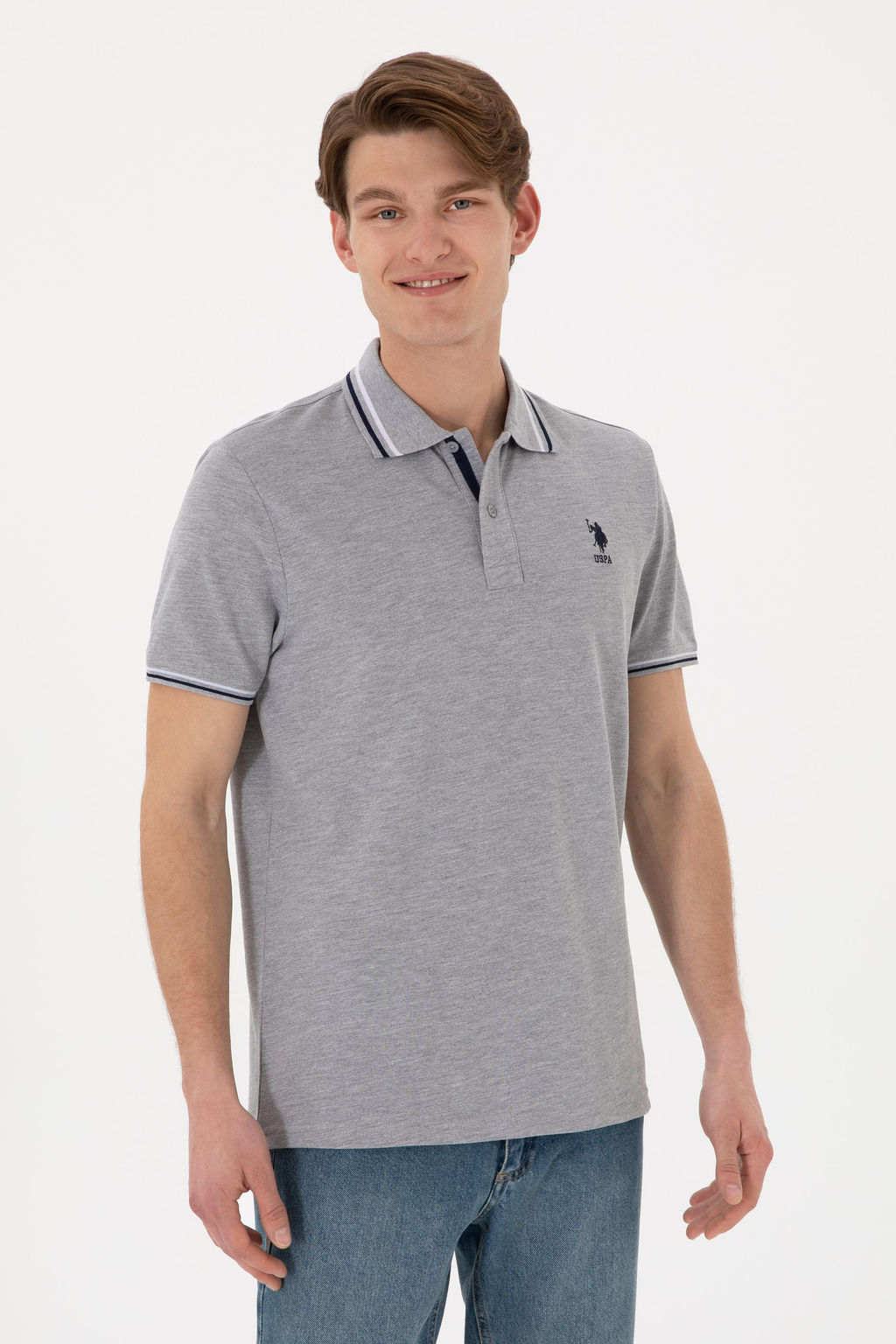 Erkek Regular Fit Polo Yaka Gri Melanj Basic Ti__rt Sepette S_rpriz _ndirim - U.s. polo assn фото 2