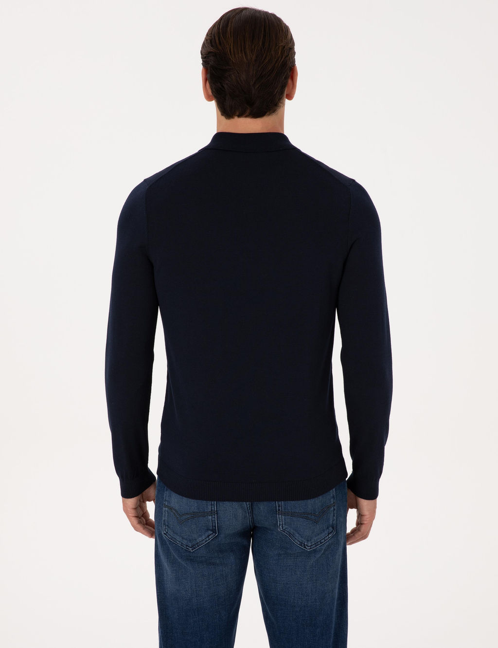 Lacivert Regular Fit Y_n Kar___ml_ Polo Yaka Basic Triko Kazak - Cacharel фото 5