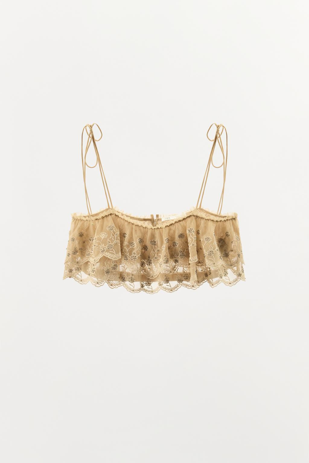 EMBROIDERED RUFFLE STRAP TOP - Zara фото 5