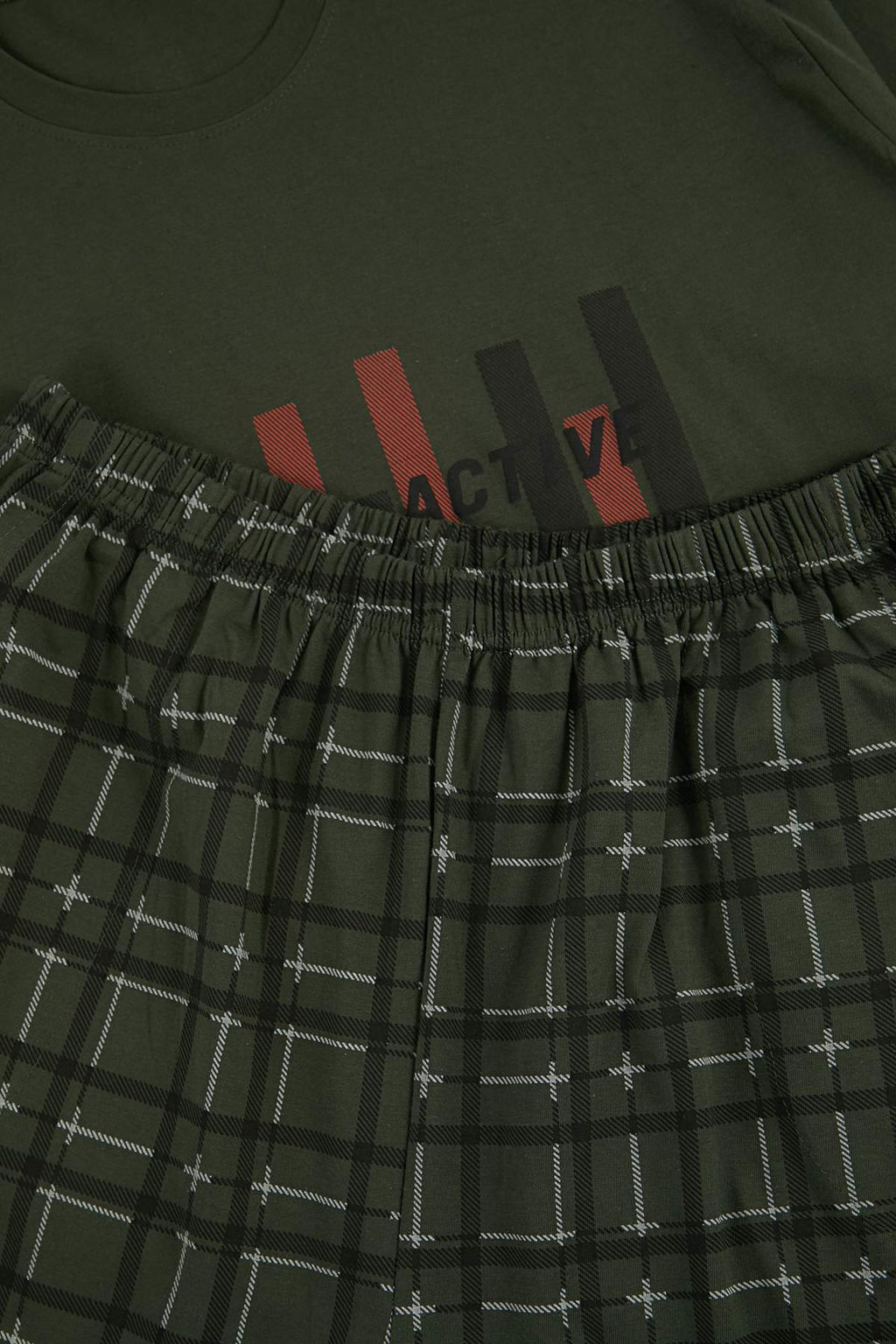 Yesil Buyuk Beden Regular/Normal Kesim Bask?l? Alt Ekose Desen Pijama Tak?m? TMNSS26AI00011