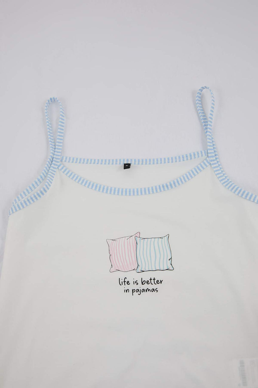 Beyaz-Mavi Bask?l? Cizgili Bel Detayl? Orme Pijama Tak?m? THMSS26PT00086 - Trendyolmilla фото 7