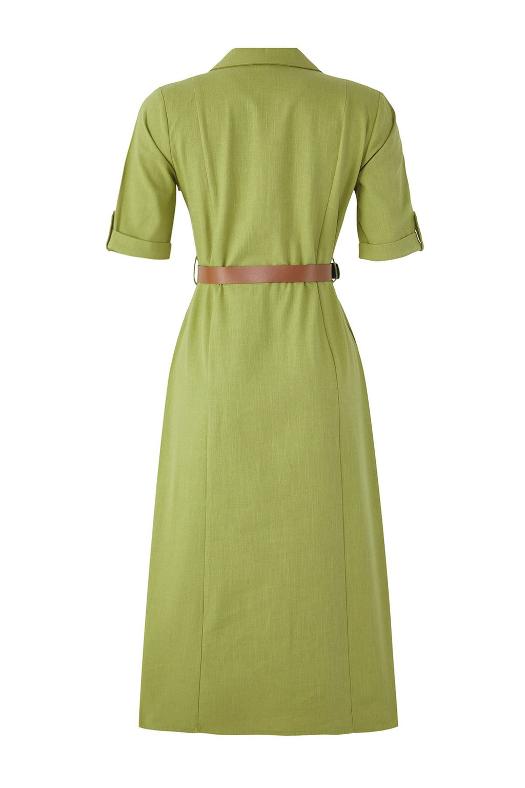 Trendyolmilla Haki Kemerli Keten Kar?s?ml? Cep Detayl? Midi Dokuma Gomlek Elbise TWOSS25EL00704  фото 7