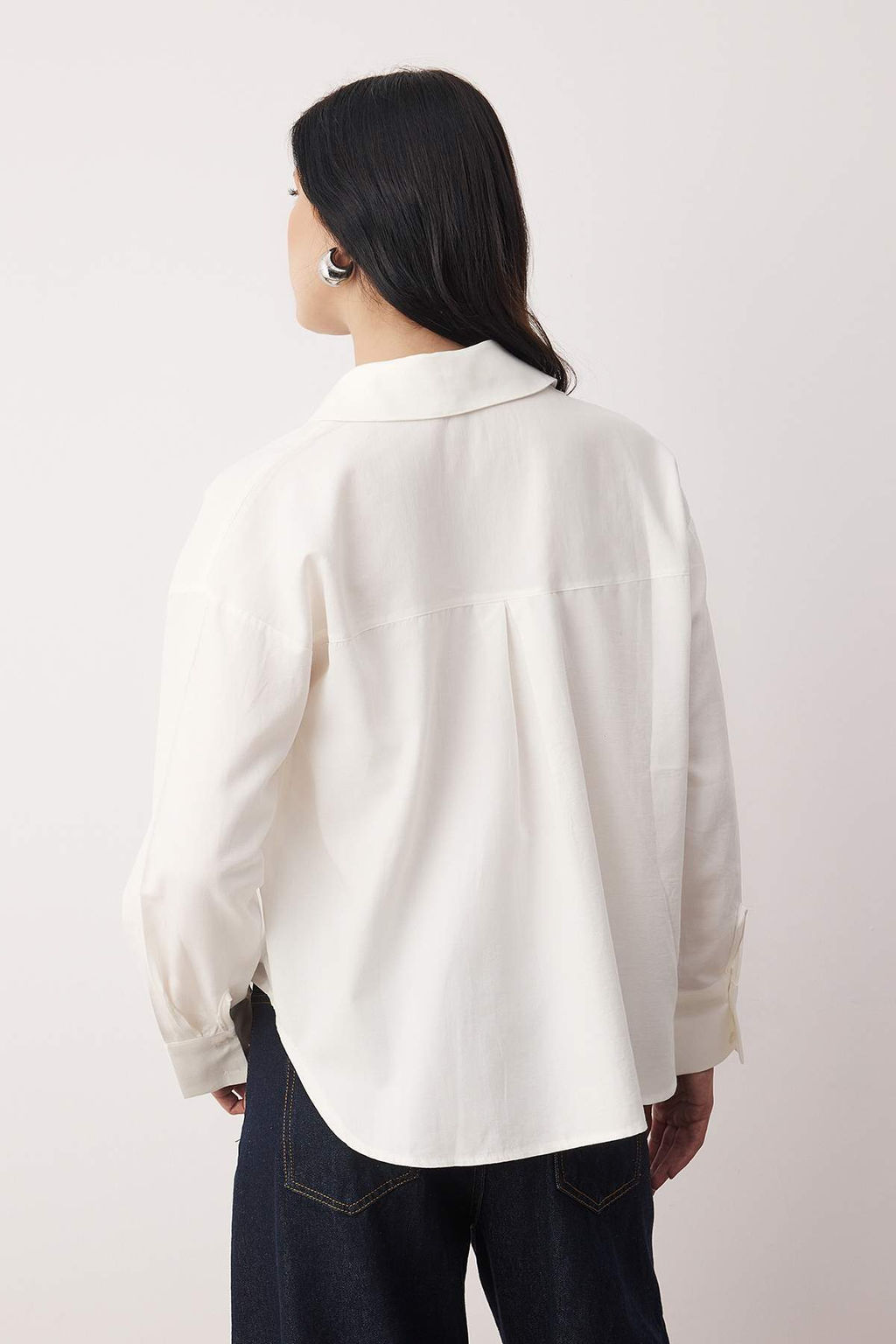 Beyaz Oxford Genis/Oversize Kal?p Gomlek TWOAW26GO00121