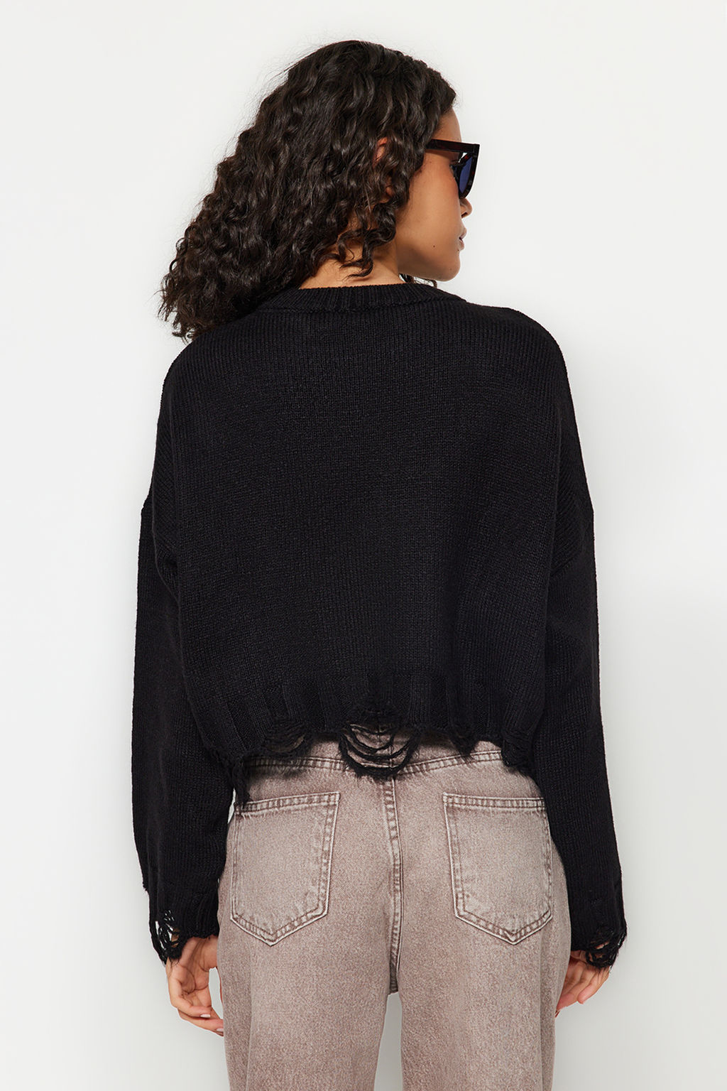 Antrasit Crop Super Genis Kal?p Yumusak Dokulu Ak?tma Detayl? Triko Kazak TWOAW24KZ00319 - Trendyolmilla фото 11