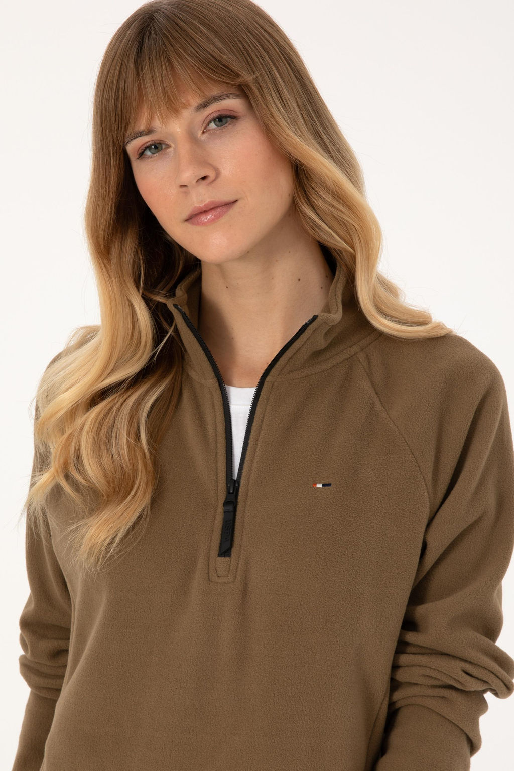 Kad_n A__k Haki Fermuarl_ Dik Yaka Polar Sweatshirt - U.s. polo assn фото 2