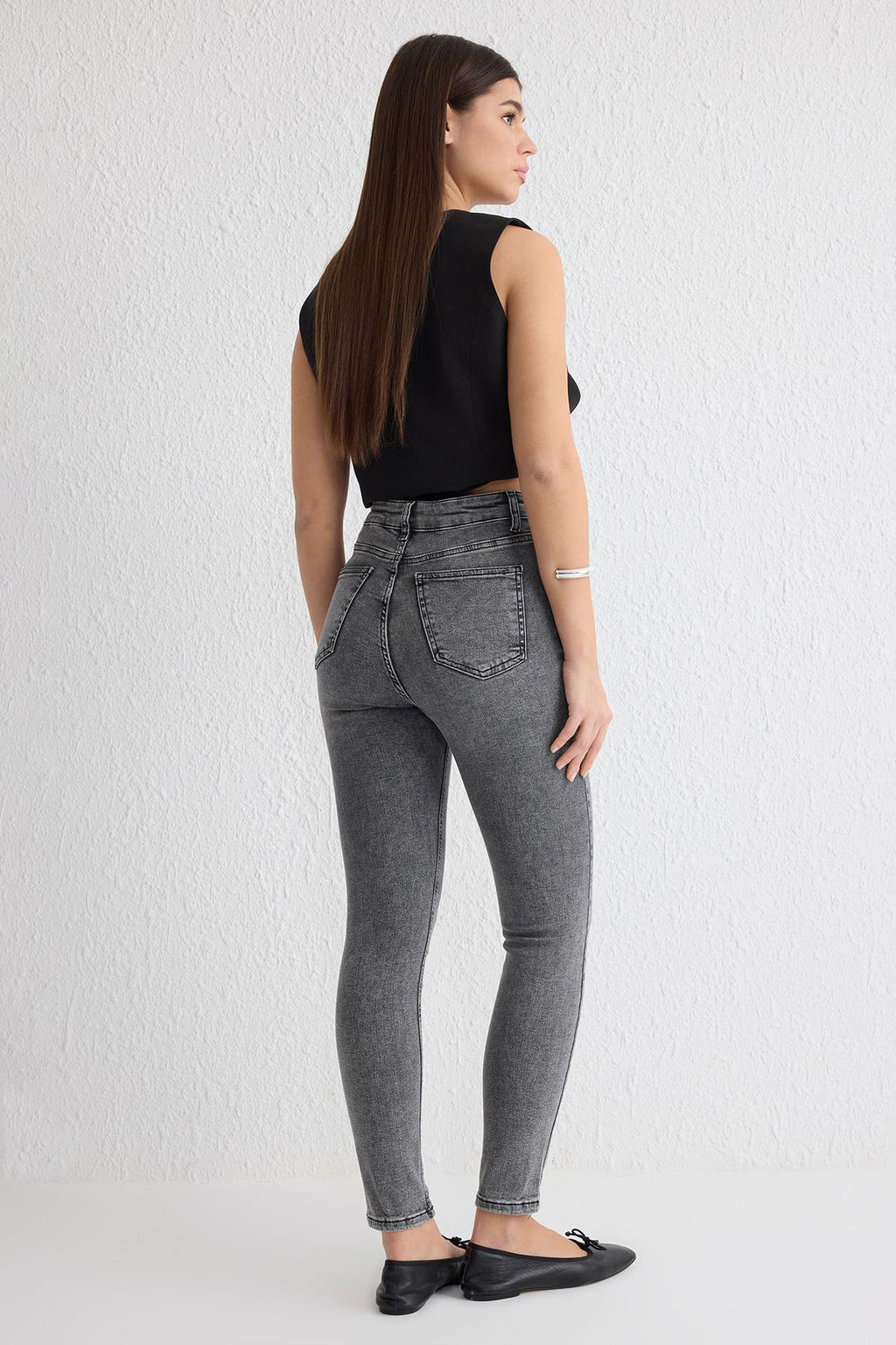 Gri Yuksek Bel Skinny Jeans TWOSS25JE00113 - Trendyolmilla фото 5