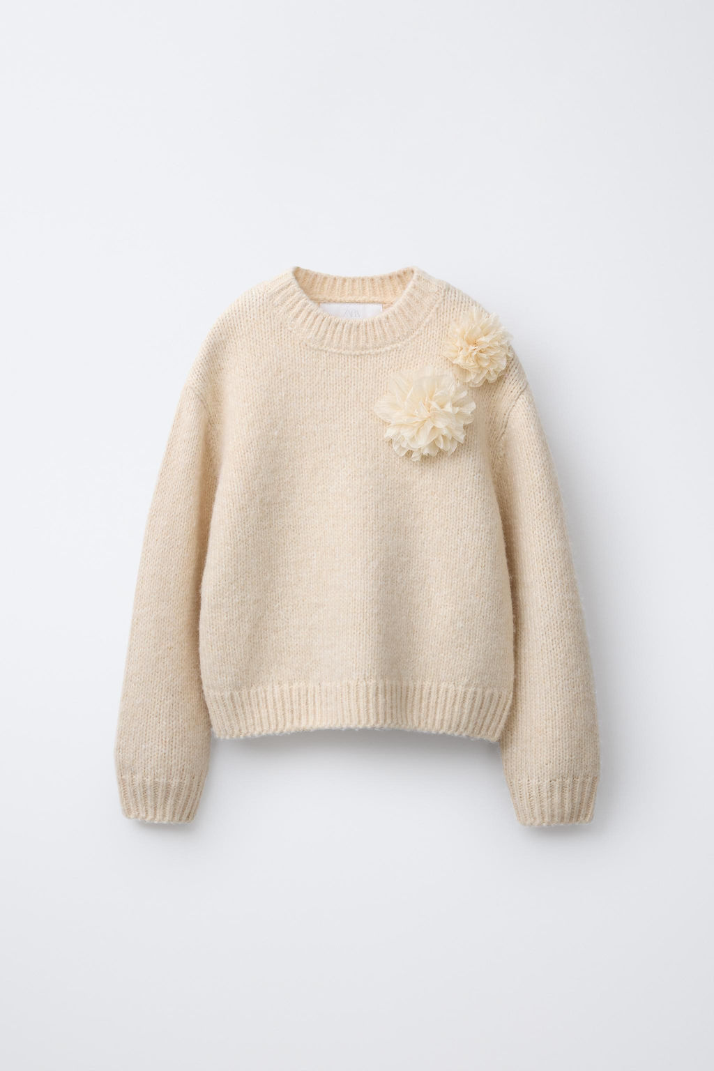 KNIT SWEATER WITH ORGANZA FLOWERS