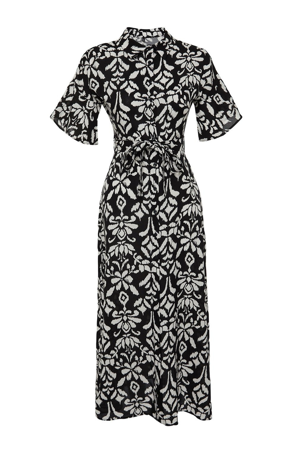 Siyah Kusakl? Y?rtmacl? Cicek Desenli Midi Dokuma Gomlek Elbise TWOSS20EL2822 - Trendyolmilla фото 7