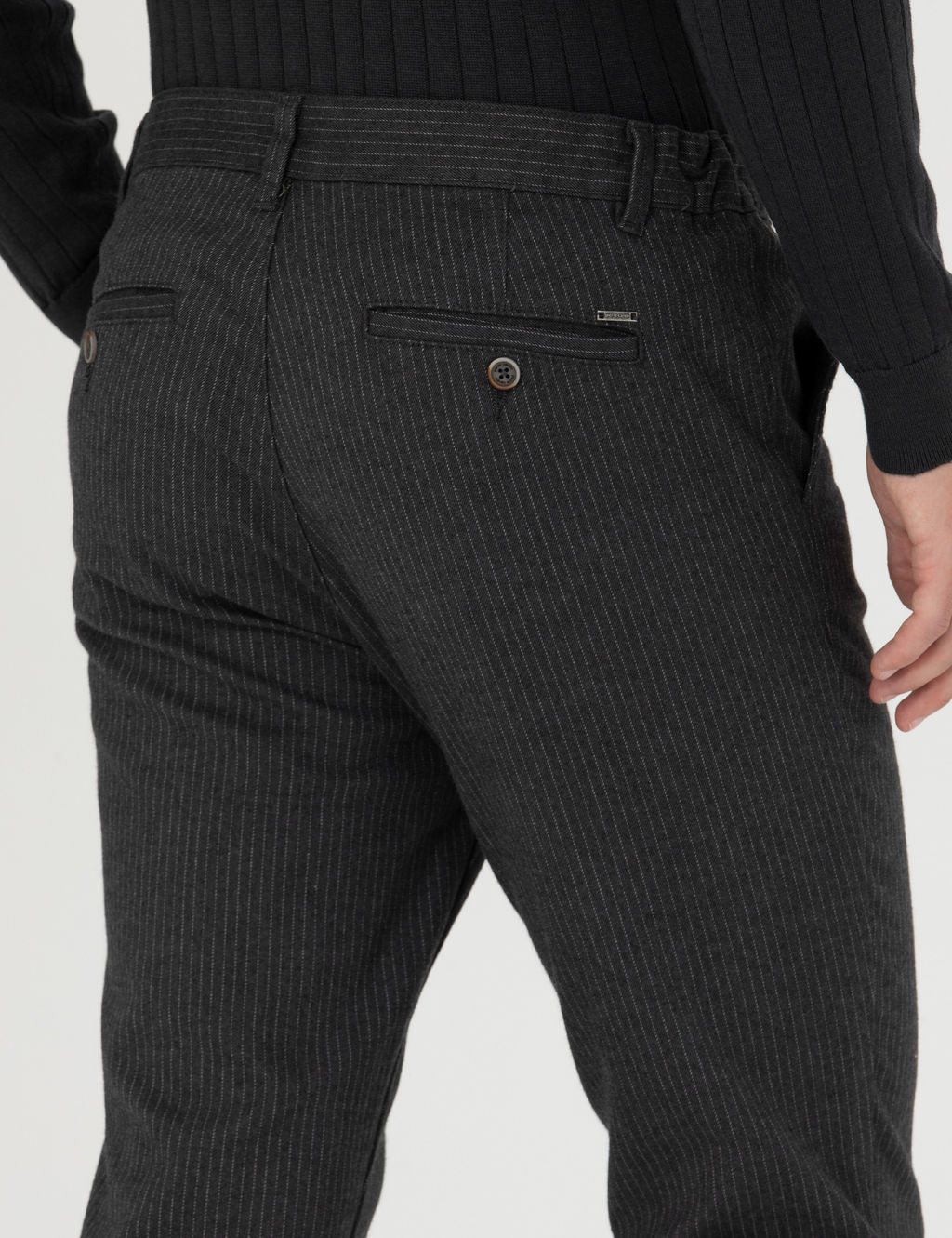 Antrasit Slim Fit _izgili Kanvas Pantolon