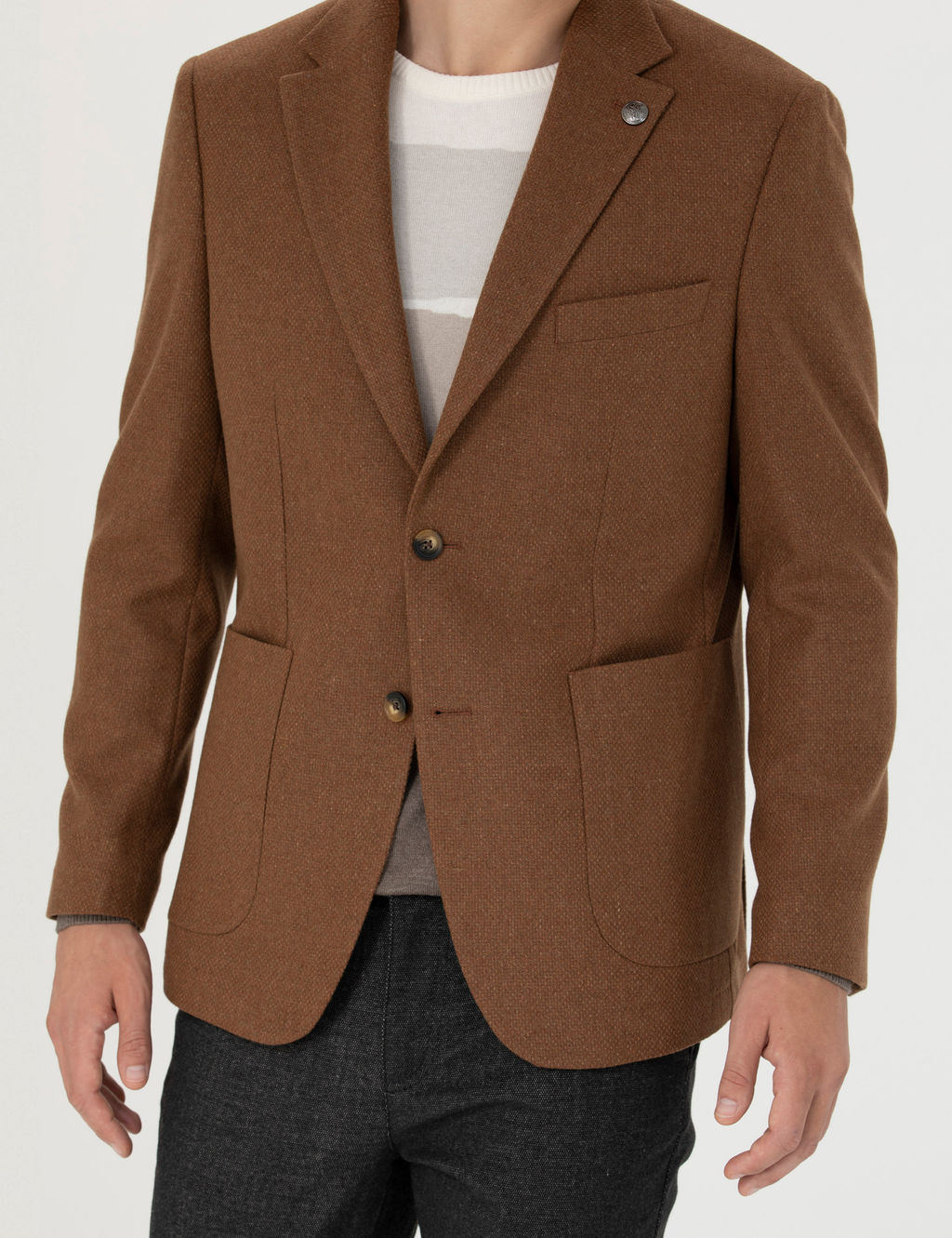 Kiremit Slim Fit Y_n Kar___ml_ Ceket