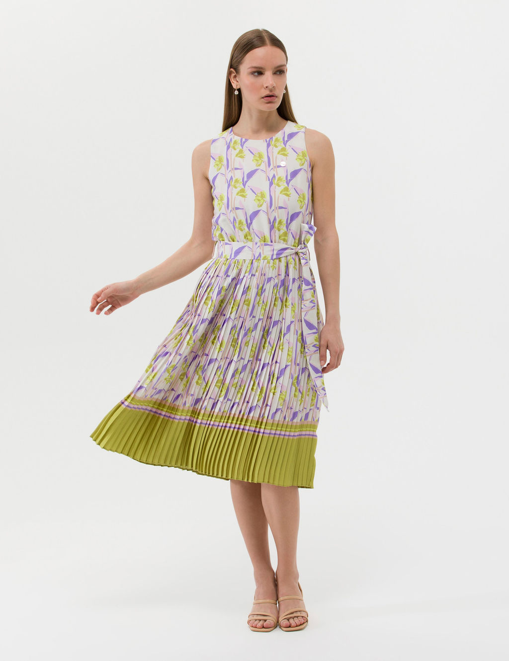 Ye_il Ku_ak Detayl_ Pileli Midi Elbise