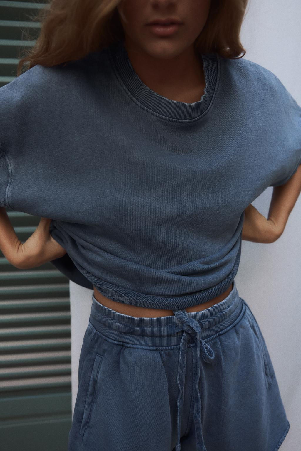 SHORT SLEEVE RIBBED PLUSH SWEATSHIRT - Zara фото 16