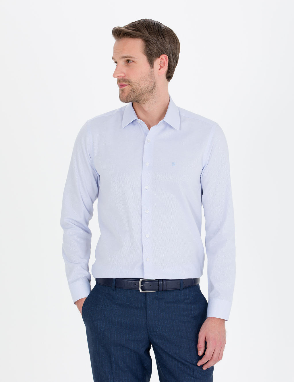 A__k Mavi Slim Fit Uzun Kollu G_mlek