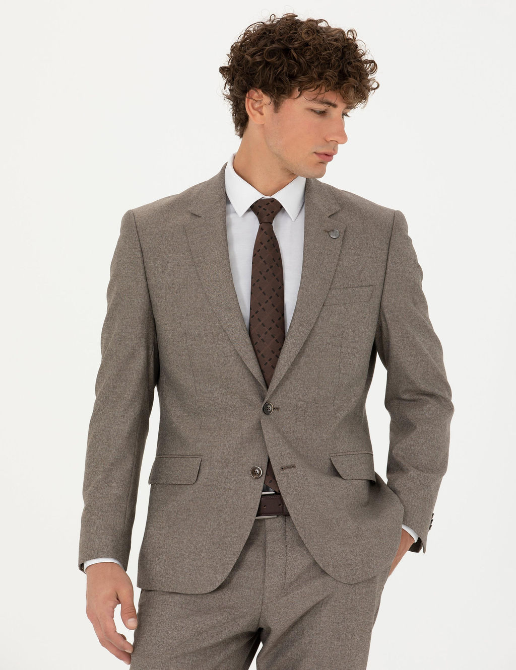 A__k Kahverengi Slim Fit Tak_m Elbise