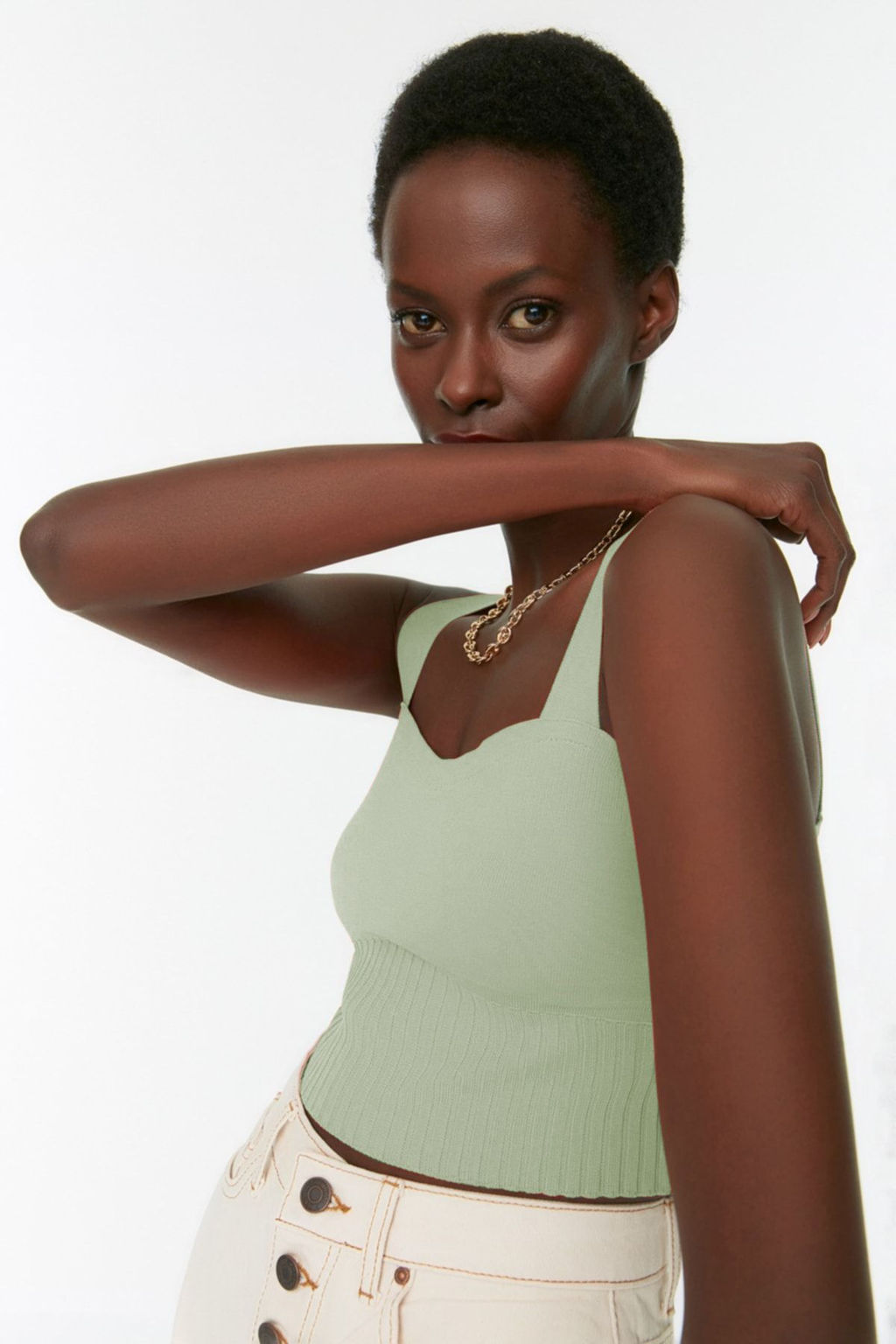 Trendyolmilla Mint Kalp Yaka Crop Triko Ince Bluz TWOSS22BZ1105  фото 3