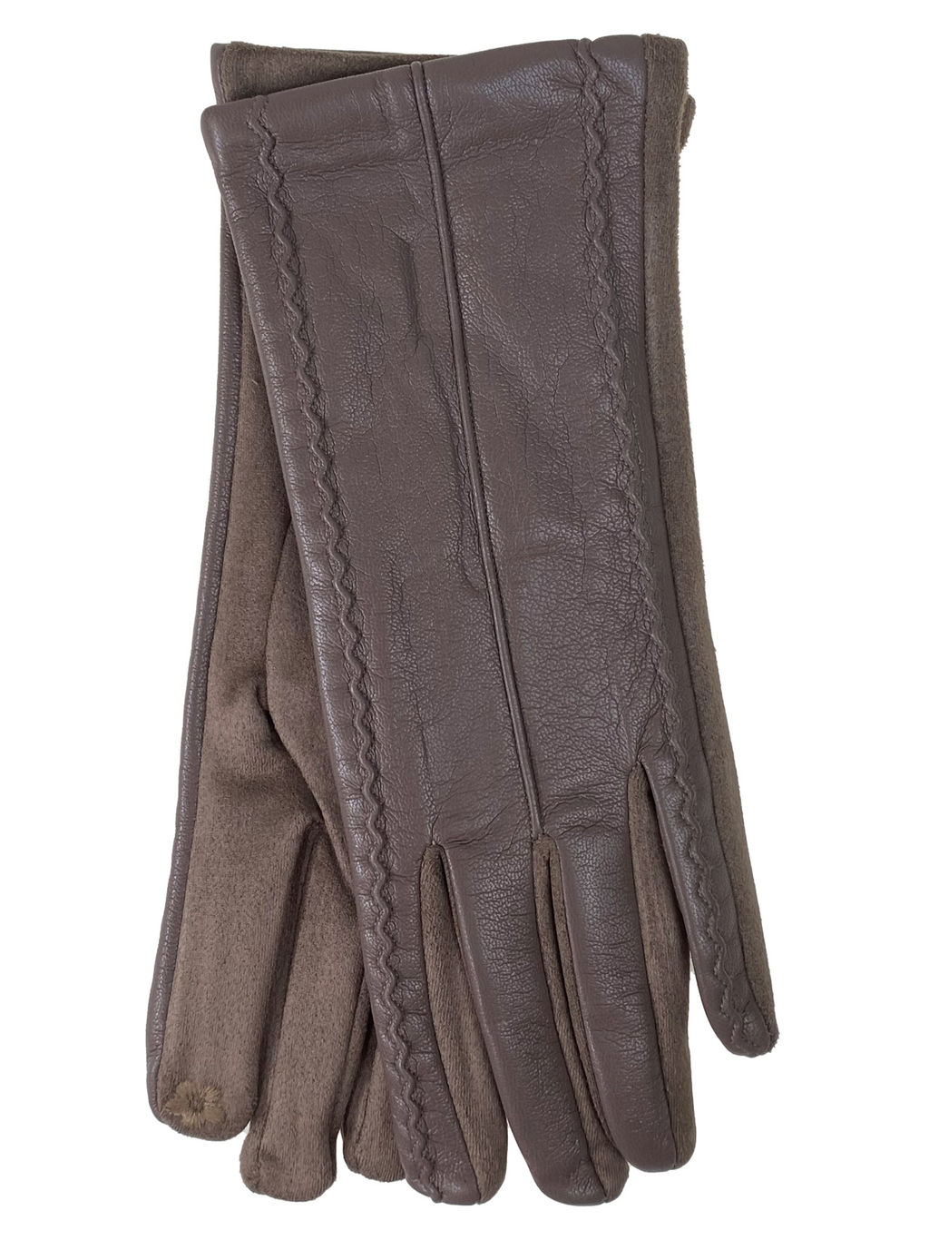 Элегантные женские перчатки из кожи и велюра, цвет шоколад - Greta фото 9
