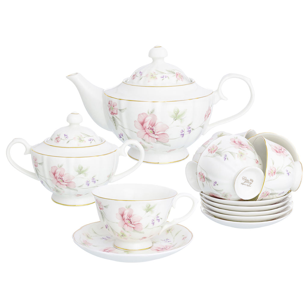 Чайный набор 14 пр. 250 мл 12,5*10*7 см "Диана" на ножке, фарфор, NEW BONE CHINA