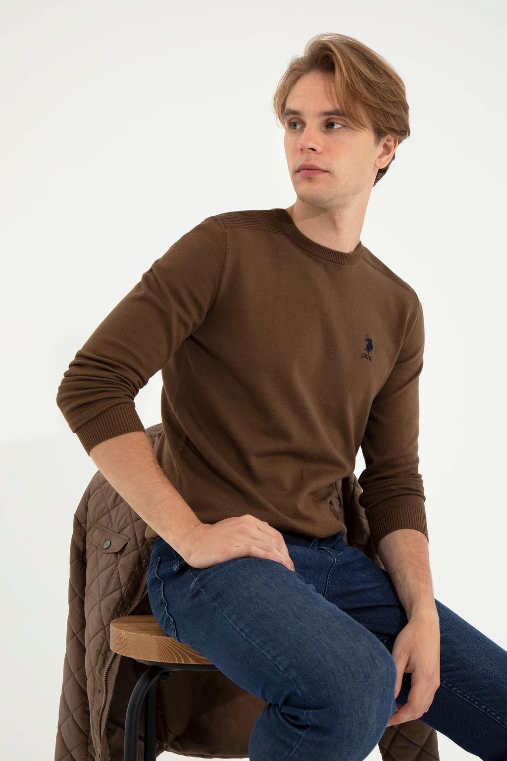 Мужской вязаный свитер кокосового цвета Basic - U.s. polo assn фото 3